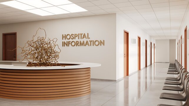Modern hospital reception desk with clean healthcare interior