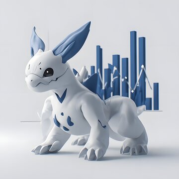 Cute cartoon rabbit with futuristic city skyline