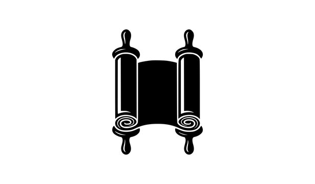 Elegant Minimal Torah Scroll Black White Vector Icon Representing Jewish Sacred Scripture Traditional Religious Symbol on White Background