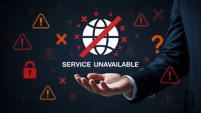 Service unavailable internet outage and system failure concept