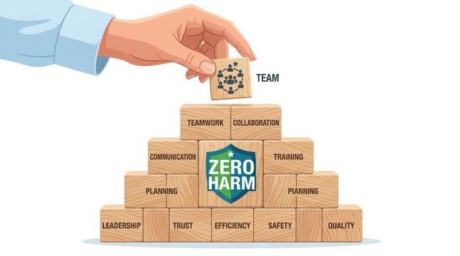 Teamwork concept pyramid with zero harm safety goal illustration