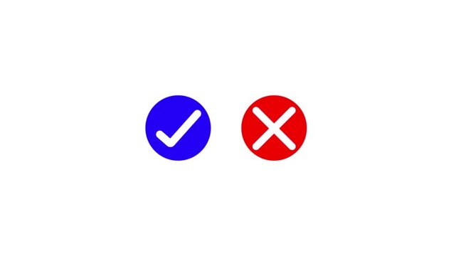 Animated pop up green check mark and red cross X symbol on a transparent background. Video footage of yes or no, true or false with alpha channel 4k video animation.