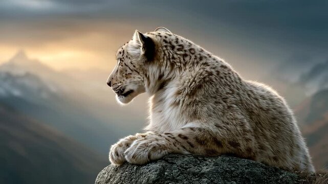 Snow Leopard on Himalayan Mountain Cliff