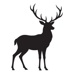 Fototapeta premium Simple black silhouette of a majestic standing deer with antlers silhouette wildlife isolated minimalist wilderness creature standing woodland illustration
