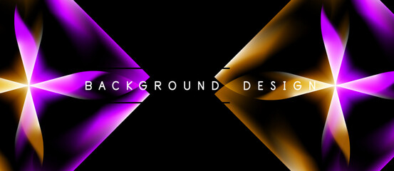 Abstract design features vibrant purple, gold streaks against black backdrop. Modern, dynamic composition creates striking visual impact. © antishock