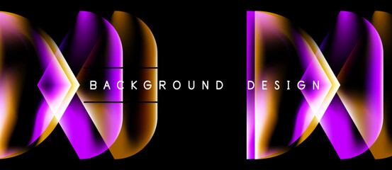 Abstract dynamic shapes, vibrant purple, gold hues. Dark background creates striking visual contrast, modern design element. © antishock