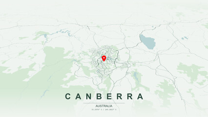 Minimalist vector map of Canberra, Australian Capital Territory. High-quality scalable illustration of Canberra geographic boundaries along Lake Burley Griffin, Molonglo River for posters design. © AliRza