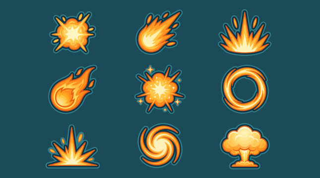 Cartoon Fireball Explosion and Meteor Effect Sprite Sheet for Game Design
