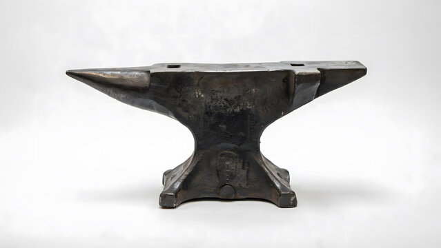 A black cast iron blacksmith anvil isolated on a clean white background