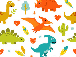 Cute Cartoon Dinosaur Seamless Pattern for Kids Nursery Wallpaper and Fabric Print © Agus