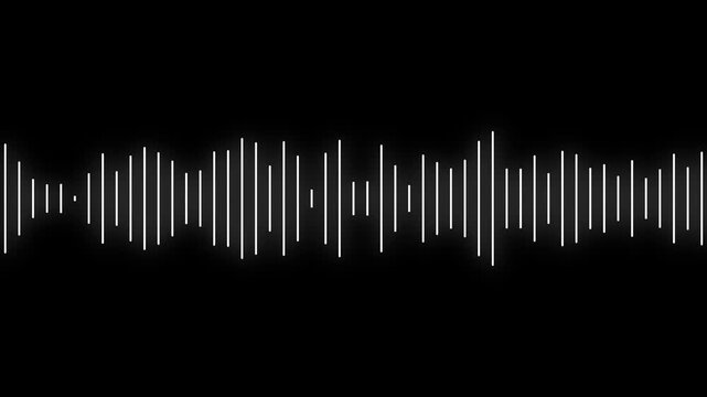 Black and white audio waveform spectrum animation. Sound waves on transparent background with alpha channel 4k video.