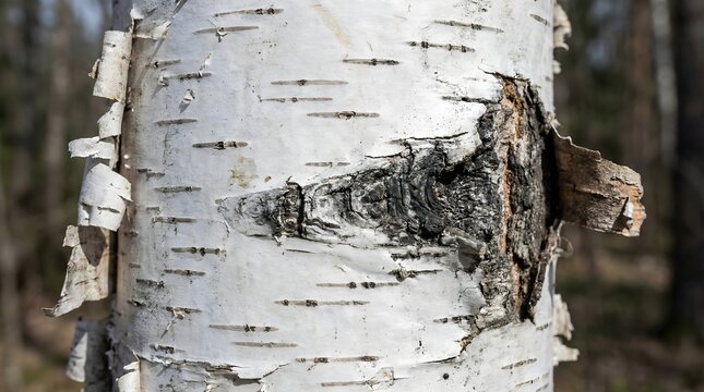 Birch tree bark texture close up, white silver birch trunk with peeling paper bark, natural wood background for forestry and nature concepts
