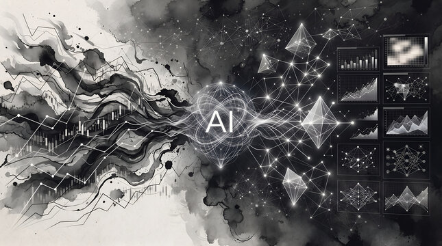 Artificial intelligence AI financial data and stock trading analysis background
