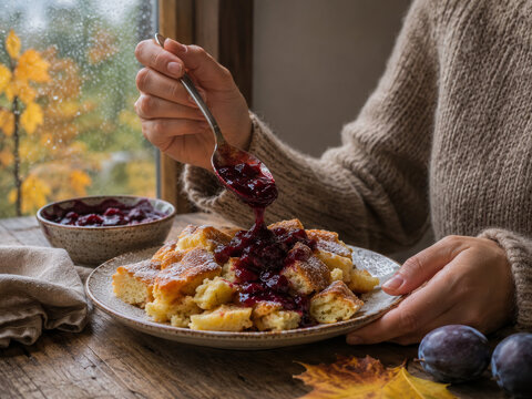 Disfrutar de un delicioso kaizerschmarrn con compota de ciruela en una tarde de oto&ntilde;o en Austria