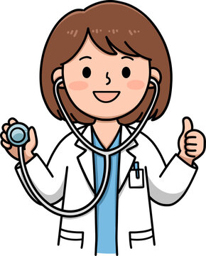 Cartoon Woman Doctor Thumbs Up Holding Stethoscope