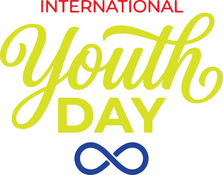 International youth day vector logo with green text and blue infinity symbol