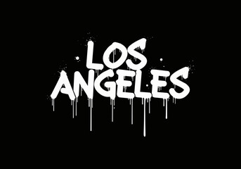 Fototapeta premium White graffiti 'Los Angeles' lettering with dripping paint effect, isolated on transparent alpha, concept for urban culture, travel branding and city promotion.
