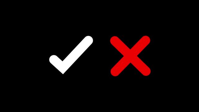 Tik mark and cross icon animation. Glowing Approval and Cancel Symbol. .
