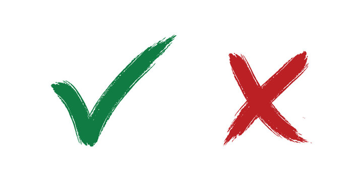 Green Checkmark And Red Cross Brush Strokes