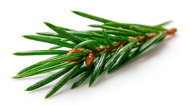 Fresh green coniferous spruce tree branch isolated on white background with coniferous