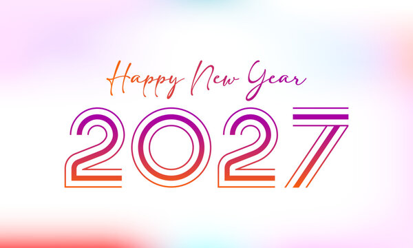 Happy New Year 2027 Modern Gradient Line Typography on Soft Pastel Background