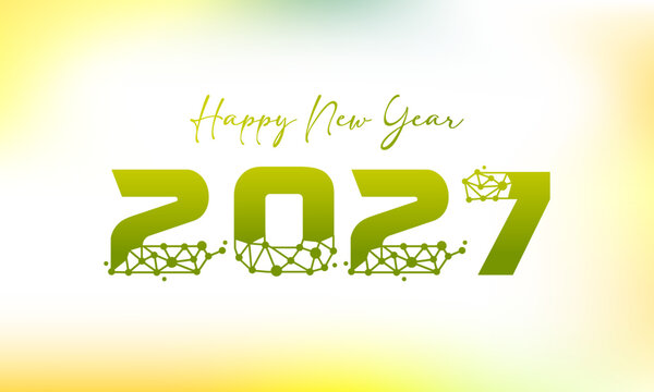 Happy New Year 2027 Green Geometric Network Typography on Soft Gradient Background