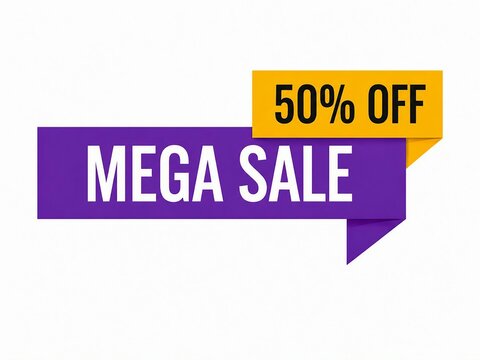 Mega sale banner with fifty percent off discount label