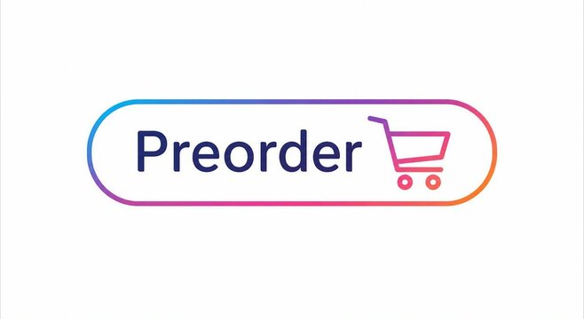 Modern preorder badge with shopping cart icon and colorful border