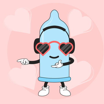 Cool Condom in Headphones is Dancing