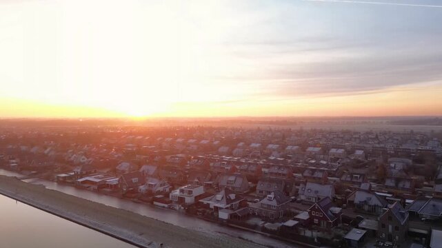4k high resolution stock video, Golden Sunset and Sunrise City Skyline View Through Window with Dramatic Clouds and Vibrant Horizon Light