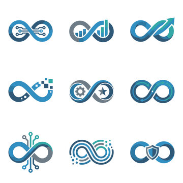 Blue infinity technology and business logo icon collection.
