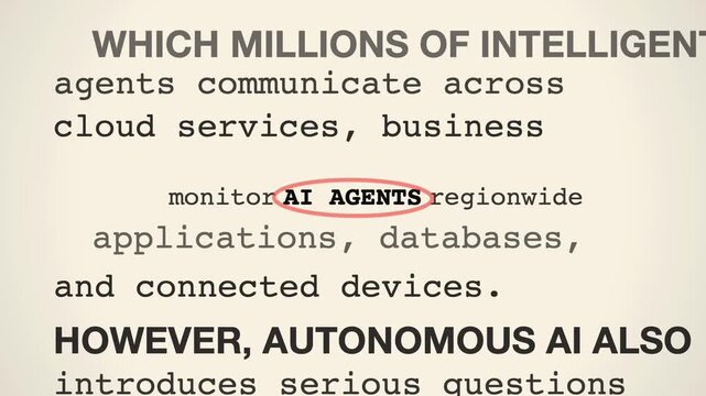 Ai agents sliding across printed columns closeup, moving text, close-up, highlighted text