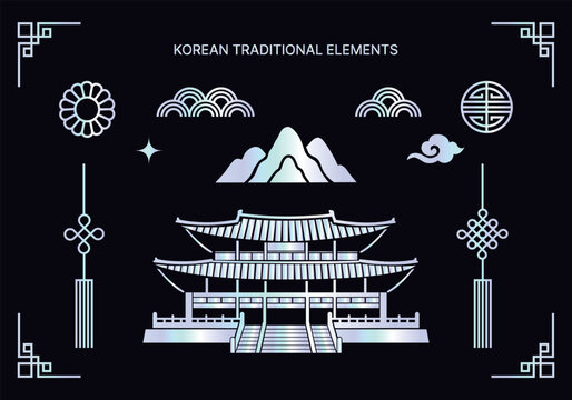 Korean Traditional Decorative Elements Collection in Mother of Pearl Style