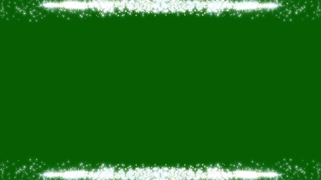 White glittering and border frame alpha channel animation, white frame glowing lights sparkle bokeh effects background, glittering rectangle animation on green background Seamless loop, 4 video