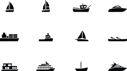 Boat Silhouette Collection with Sailboat Yacht Cargo Ship Ferry and Marine Vessel Vector SetBoat Silhouette Collection with Sailboat Yacht Cargo Ship Ferry and Marine Vessel Vector Set © MD