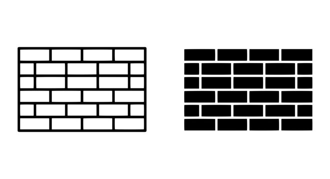 Brick Wall Texture Vector Icons, Two Styles: Outline and Solid Black, Seamless Pattern Elements