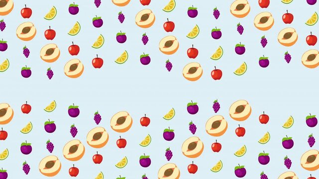 Colorful Mixed Fruit Pattern on Light Blue Background