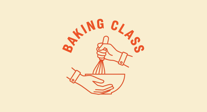 baking class logo with hands whisking ingredients in a bowl