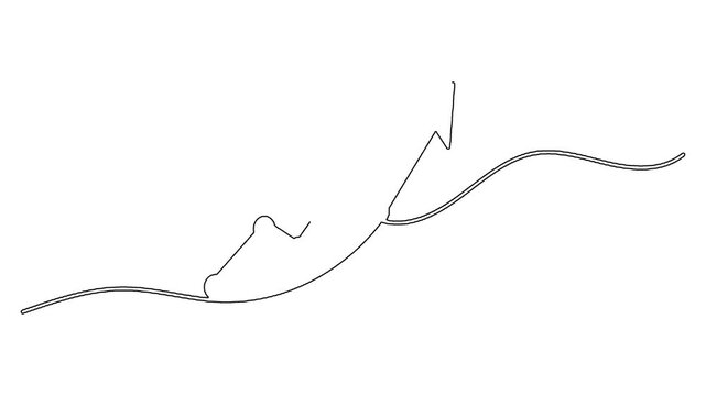 Continuous line drawing of rising financial arrow graphic showing market growth success progress and profit increase animation representing business data visualization on white background for video.