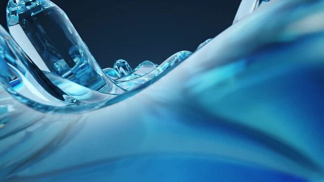 Abstract Blue Liquid Wave Splash with Dynamic Fluid Motion and Transparent Water Ripples for Modern Background