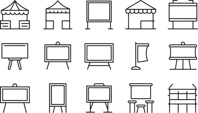 Various types of portable presentation and display stands with transparent background