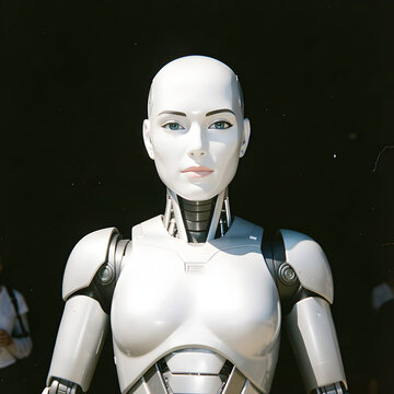 White female humanoid portrait advanced robotic technology