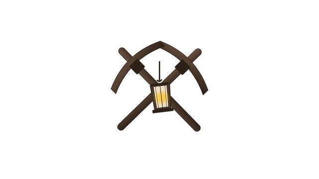 Crossed mining tools emblem with pickaxe and shovel.