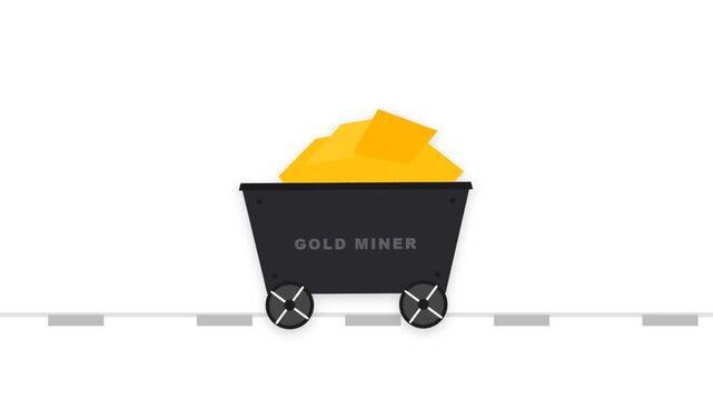 Illustration of a mining cart filled with gold coins.