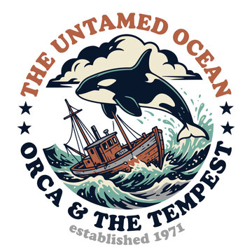 Orca and Ship Tee Design the Untamed Ocean Established 1971