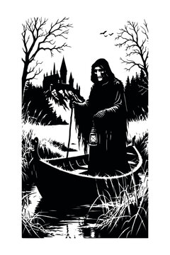 The Grim Reaper in a Boat Silhouette Vector Illustration.eps

