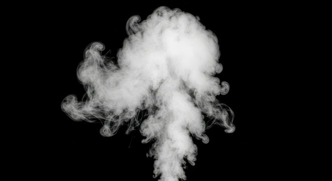 White Smoke Plume Isolated on Black Background - Abstract Vapor Swirls for Creative Design and Overlays