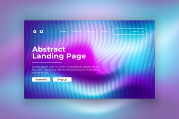Obraz premium Abstract Wavy Neon Website Landing Page Template with Purple Blue Gradient, Modern Dark UI Landing Page Mockup with Colorful Light Wave Design