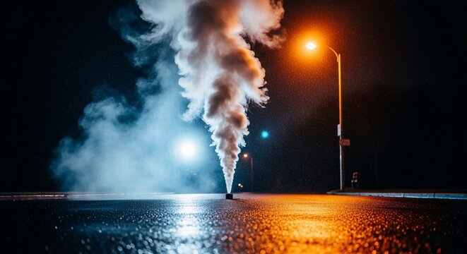 Smoke column night scene