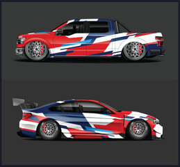 Fototapeta premium Dynamic Red, White, and Blue Car Wrap Design